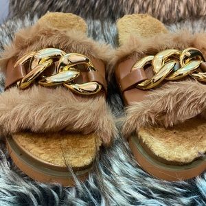 Gold chain tan sandals